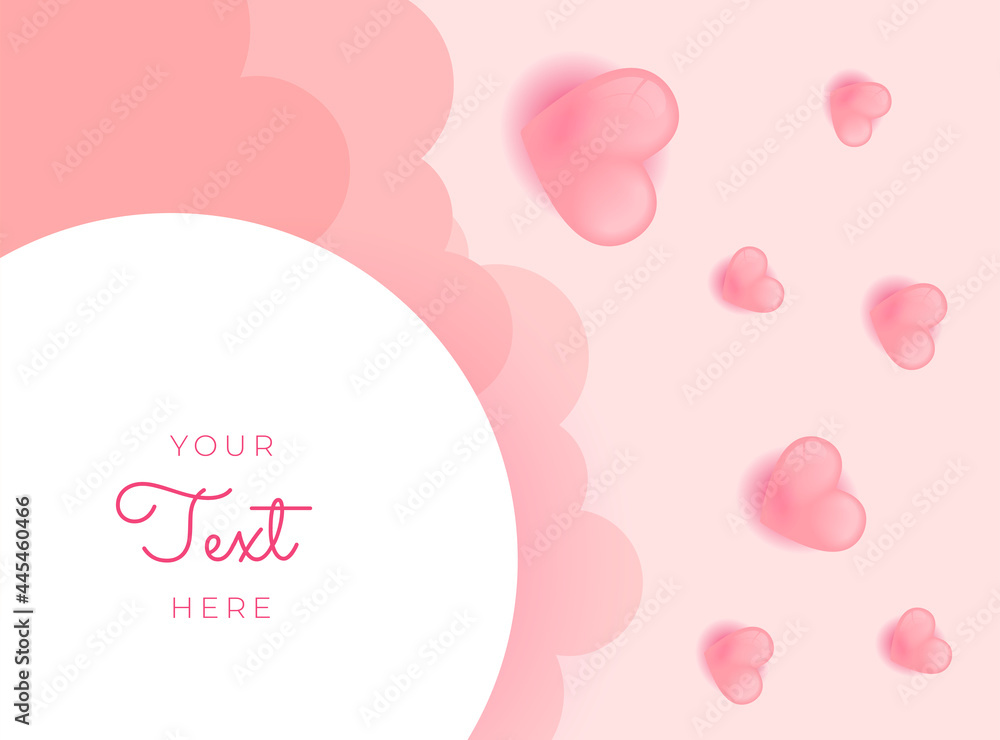 Happy Valentine's Day banner. Holiday background design with big heart made of pink and red Origami Hearts on black fabric background. Horizontal poster, flyer, greeting card, header for website