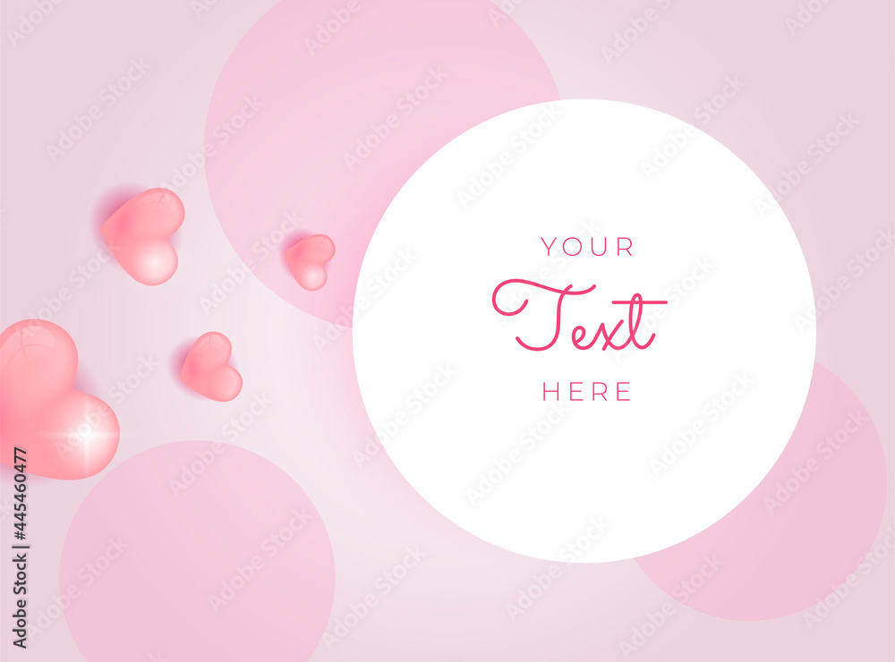 Valentines day background design with pink purple love heart 3d realistic shape balloon