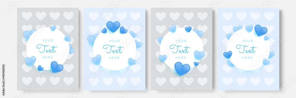 Set of Valentines day sale card background with Heart Balloons and clouds. Paper cut style. Can be used for Wallpaper, flyers, invitation, posters, brochure, banners. Vector illustration.
