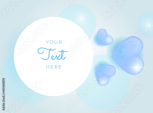 Happy birthday template in shape of heart flying on calm blue background. Vector symbols of love for Happy Women's, Mother's, Valentine's Day, birthday greeting card design. Social media post template