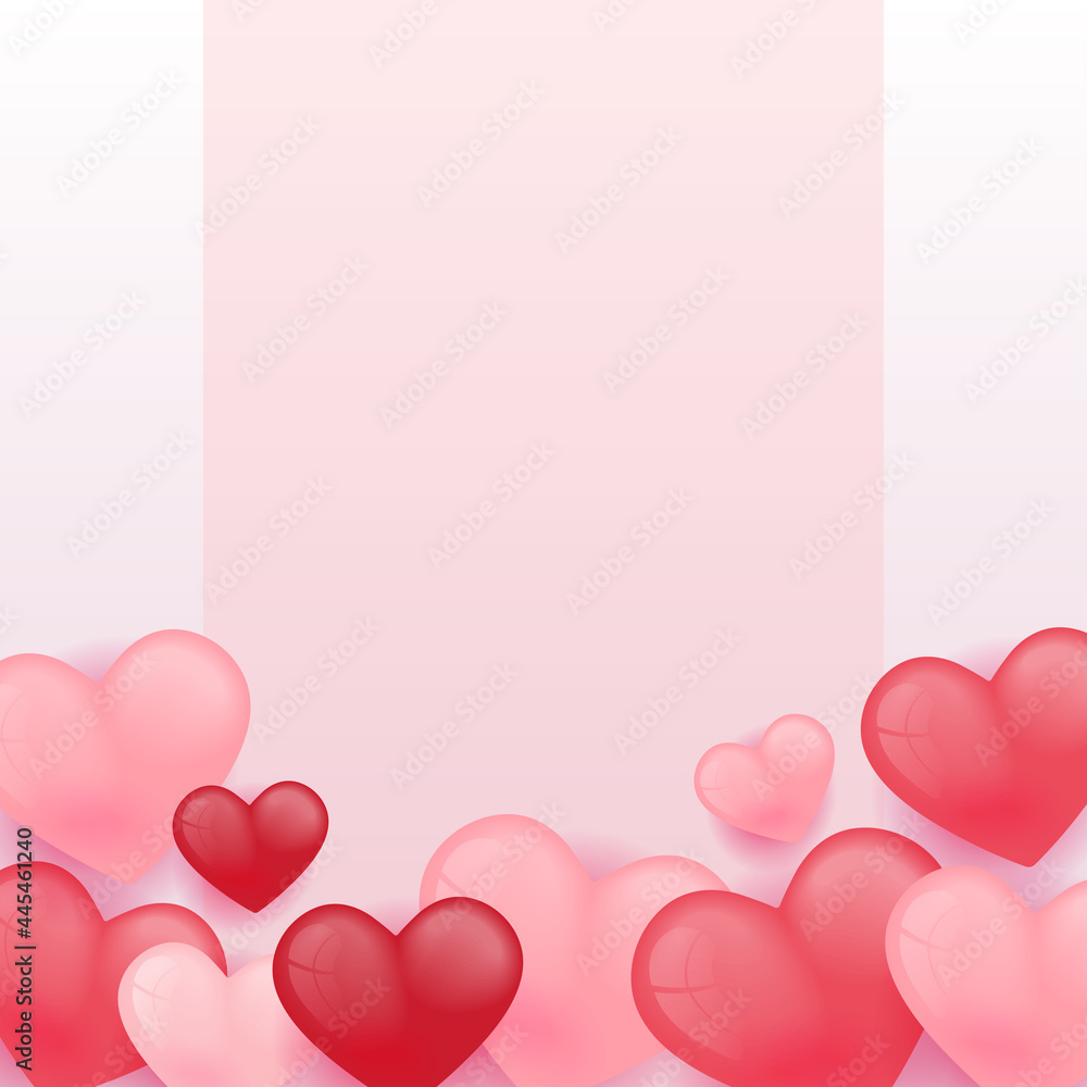 Red, pink and white hearts with golden confetti isolated on transparent background. Vector illustration. Paper cut decorations for Valentine's day design