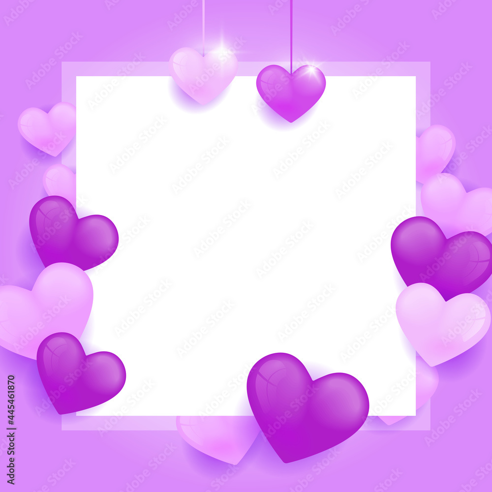 Valentine pink purple background with hearts falling for happy birthday card and universal greeting card. Valentines Day Background