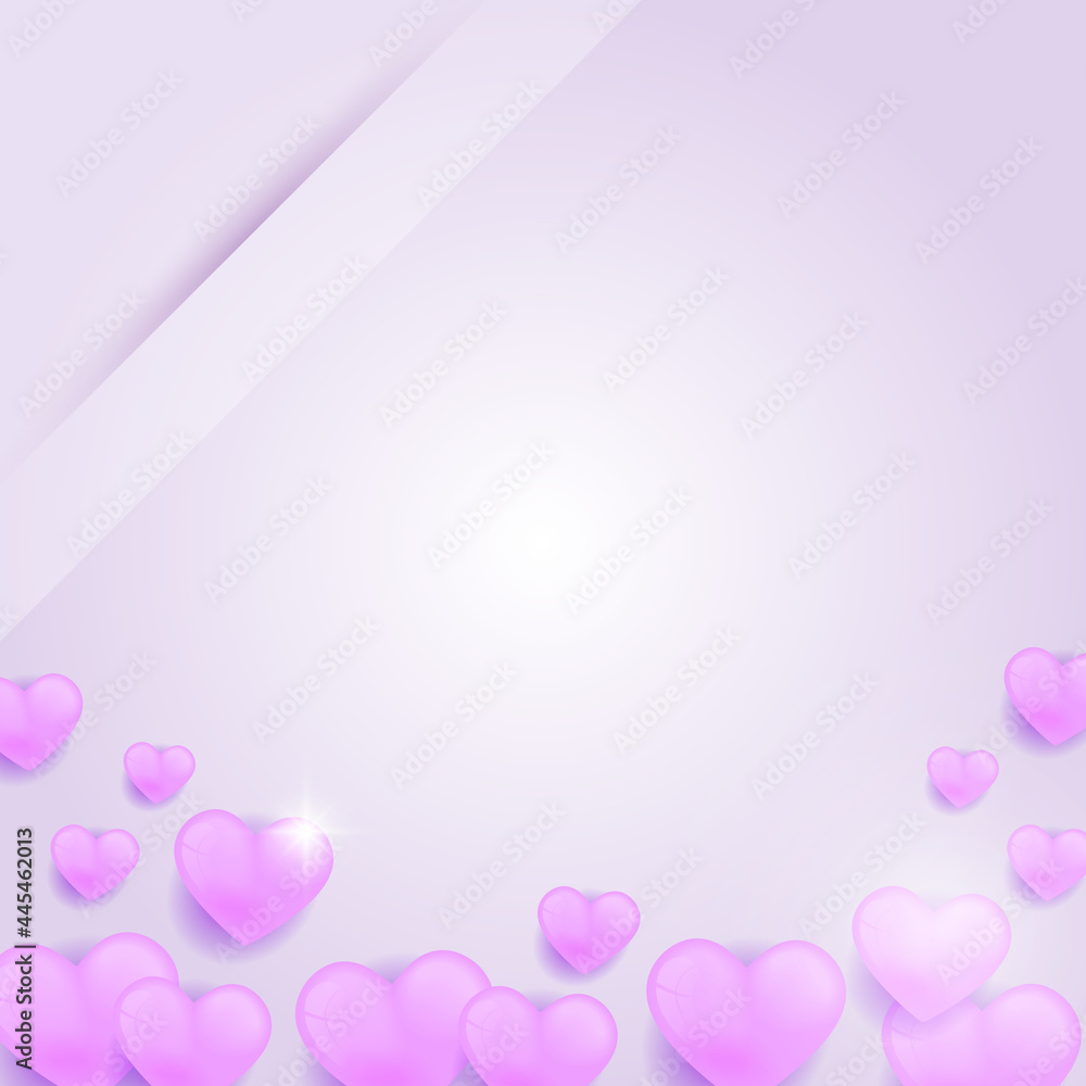 Cute pink purple pastel color love abstract background with space for text. Love valentine's background with hearts. Paper heart on pink background, paper elements in shape of heart flying on pink