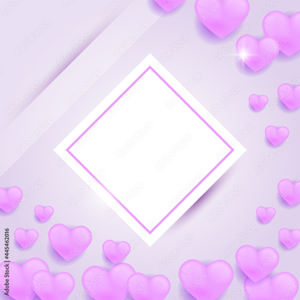 Cute pink purple pastel color love abstract background with space for text. Love valentine's background with hearts. Paper heart on pink background, paper elements in shape of heart flying on pink