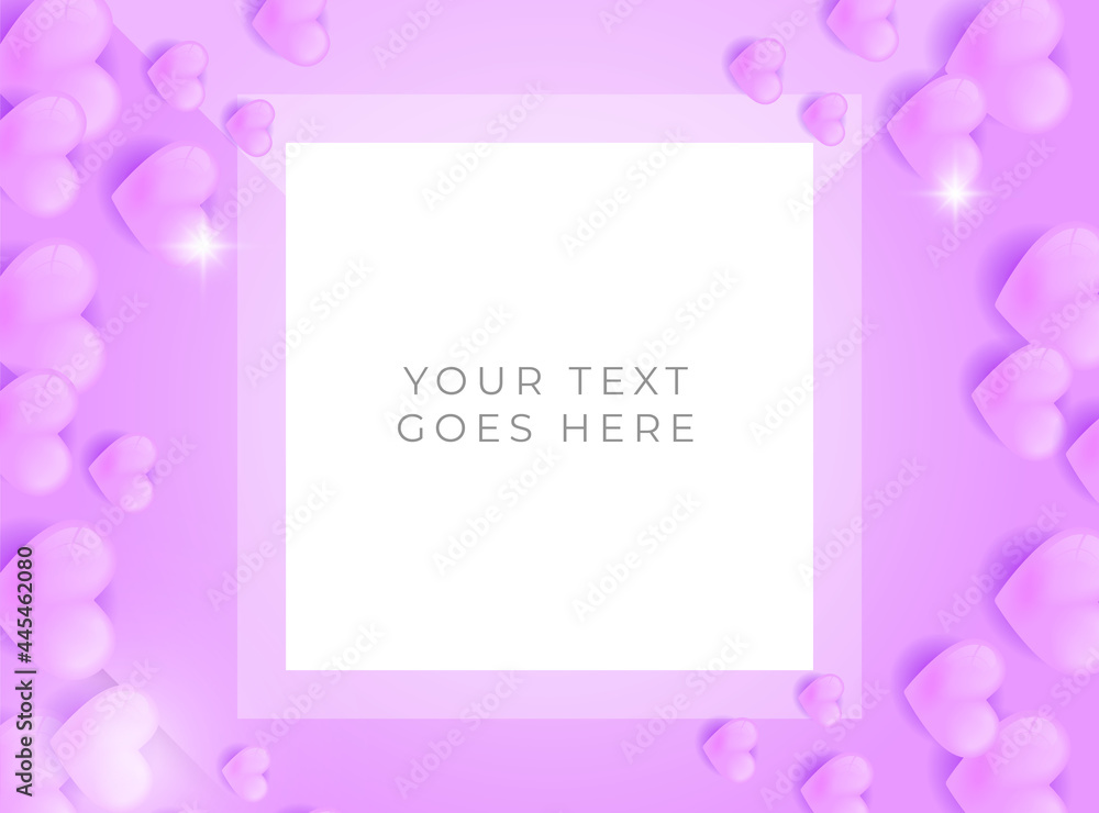 Love abstract background with pink purple color. 3d realistic love shape background for universal greeting card and happy birthday