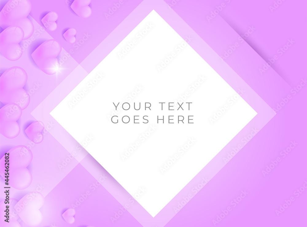 Purple love background. Purple pink Happy valentines day with purple love sign vector design. Valentine's day concept posters set. Vector illustration. 3d purple and pink paper hearts with frame Purple love background. Purple pink Happy valentines day with purple love sign vector design. Valentine's day concept posters set. Vector illustration. 3d purple and pink paper hearts with frame