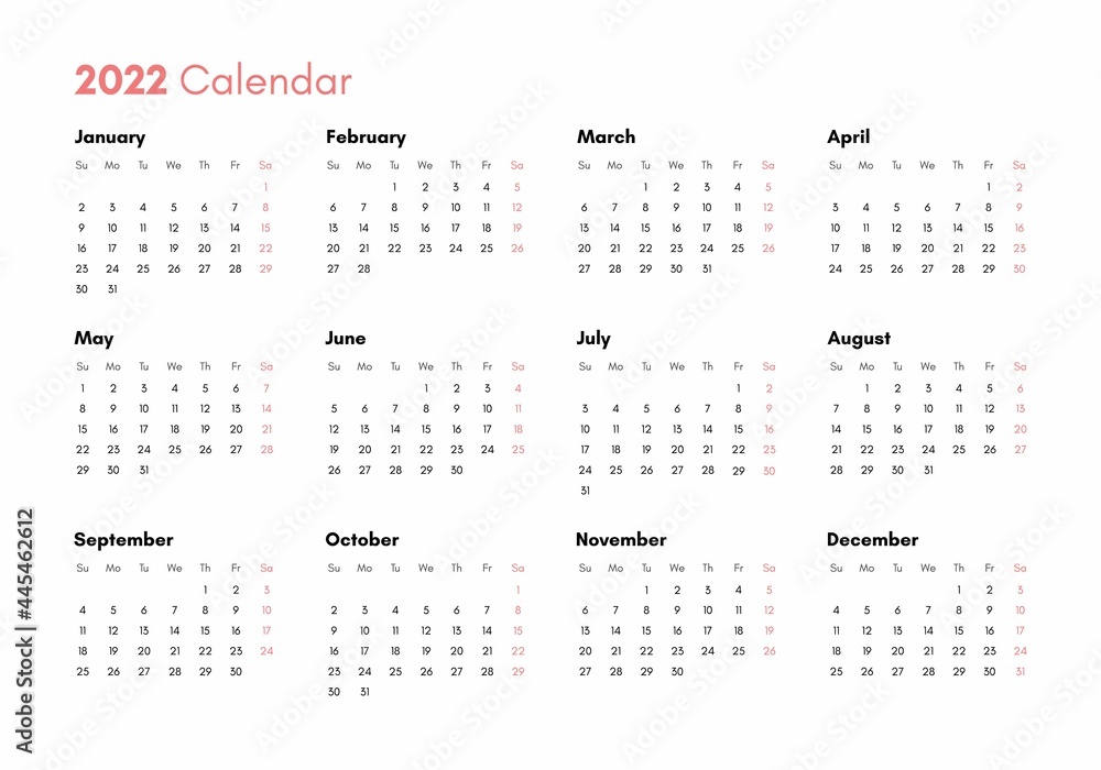 Pocket calendar on 2021 year. Horizontal view. Week starts from Sunday. Vector template calendar for business on white background.