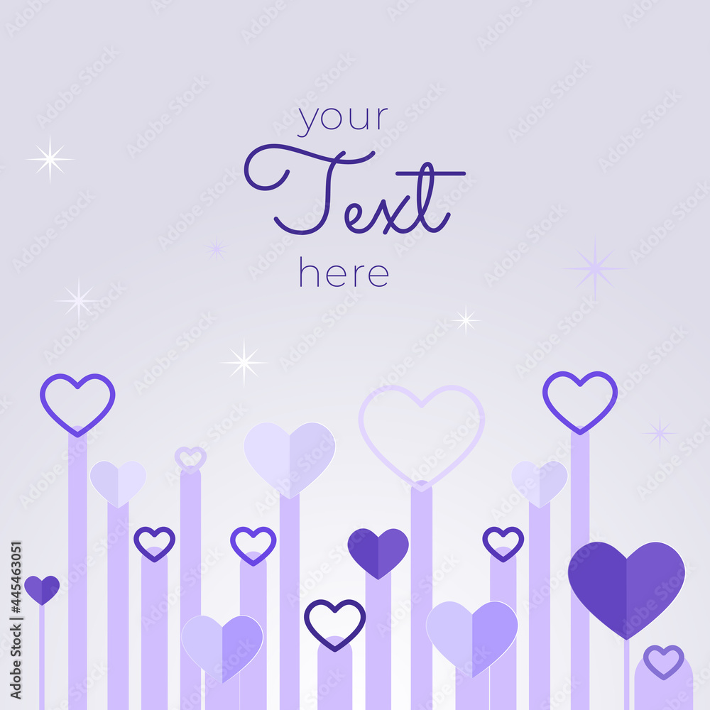 Two Purple Hearts - Valentines Day Card Vector Design. Two Soft Pink Hearts With Lace On Purple Glitter Background With Sparkles - Valentine's Day Concept