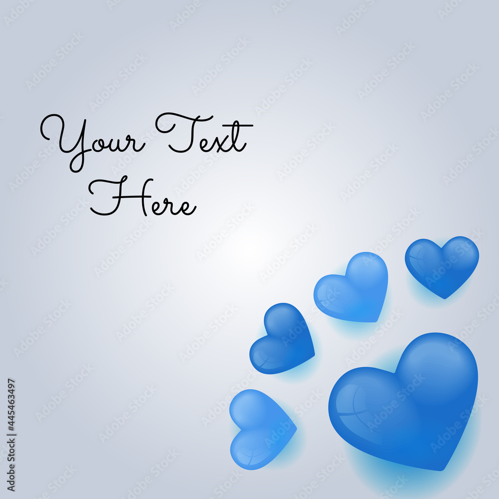 Social media post template with heart shapes decoration in blue gradient color. Suit for birthday greeting card, name card, fashion sale banner, love letter and much more
