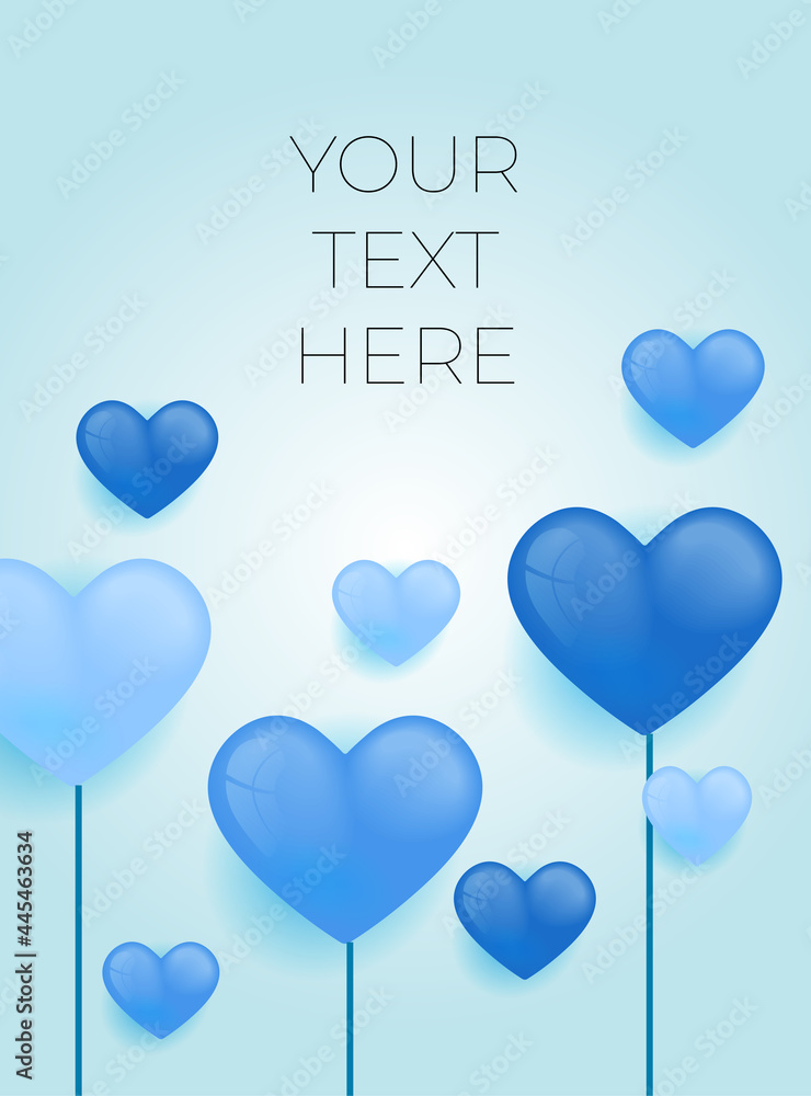 Social media post template with heart shapes decoration in blue gradient color. Suit for birthday greeting card, name card, fashion sale banner, love letter and much more