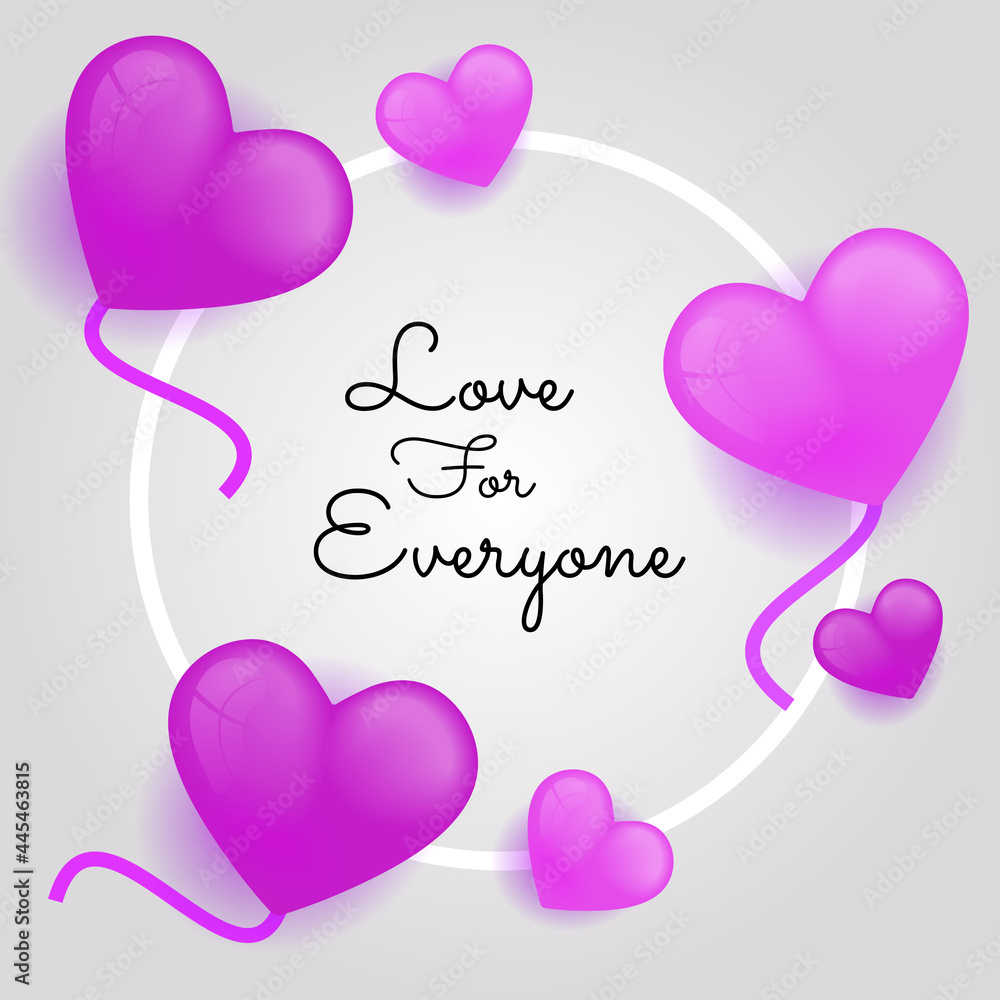 Social media post template with heart shapes decoration in purple gradient color. Vector illustration for birthday greeting card, name card, fashion sale banner, love letter and much more