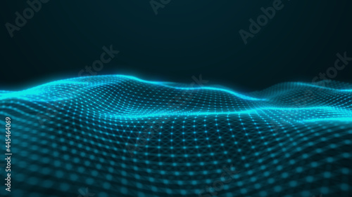 Abstract flowing smooth Plexus fractal waves background. Grid, mesh of dots and lines.