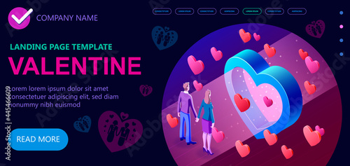 14 February isometric Valentines day, 3d Vector isometric concept illustration, Isometric vector concept banner, Vector illustration