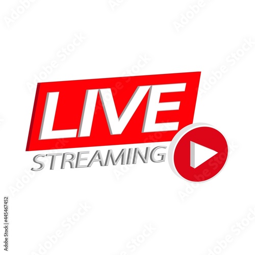 Live streaming 3D simple icon design for the broadcast system. Stylish live streaming icon with red color shade. Simple red and white television or social media lower third button design.