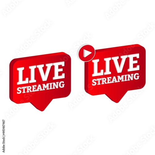 Live streaming 3D icon design for the broadcast system. Stylish live streaming icon with red color shade. Red television lower third button design collection.