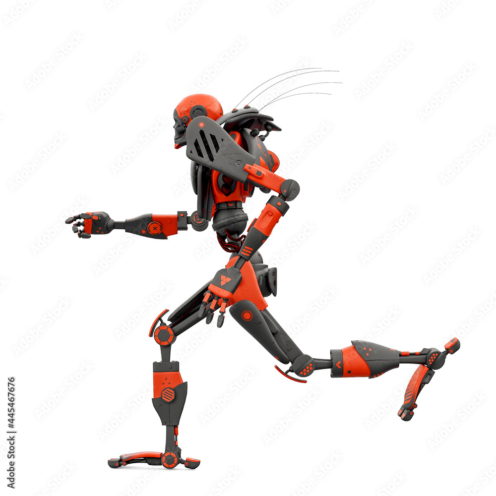skeleton robot is running in white background side view skeleton robot is running in white background side view