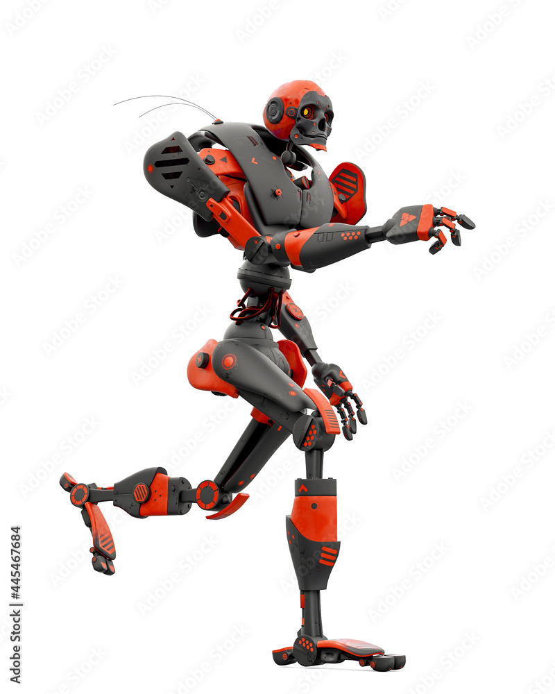 skeleton robot is running in white background skeleton robot is running in white background