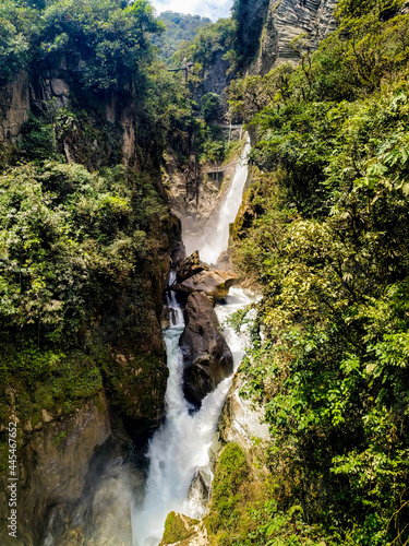 waterfall in the mountains  - Pailon del Diablo , Baños - Ecuador photo