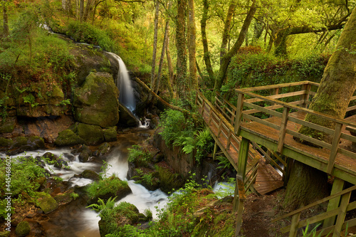 Small waterfall formed in the Arenteiro river  in the region of Galicia  Spain.
