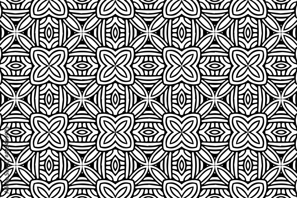 Ethnic pattern in the style of oriental, asian, indian handmade. Geometric floral black white background. Template for creativity, coloring, design. Ethnic pattern in the style of oriental, asian, indian handmade. Geometric floral black white background. Template for creativity, coloring, design.