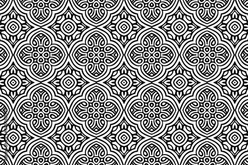 Ethnic pattern in the style of oriental, asian, indian handmade. Geometric black white background. Template for creativity, coloring, design.