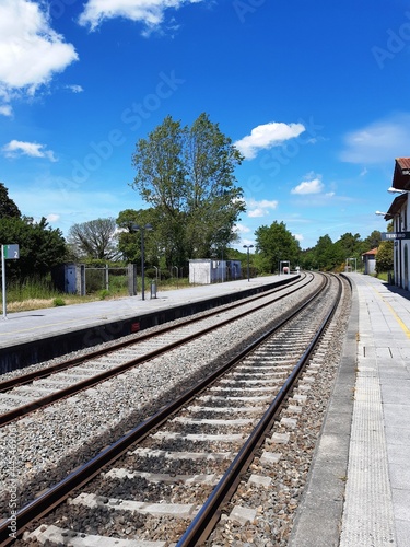 Vía férrea en la estación de Teixeiro, Galicia photo