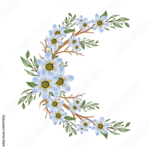 arrangement watercolor of blue flower , banch, leaf and bud