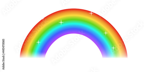 Rainbow with sparkles isolated on white background. Fantasy arch with transparency. Bright decorative element.