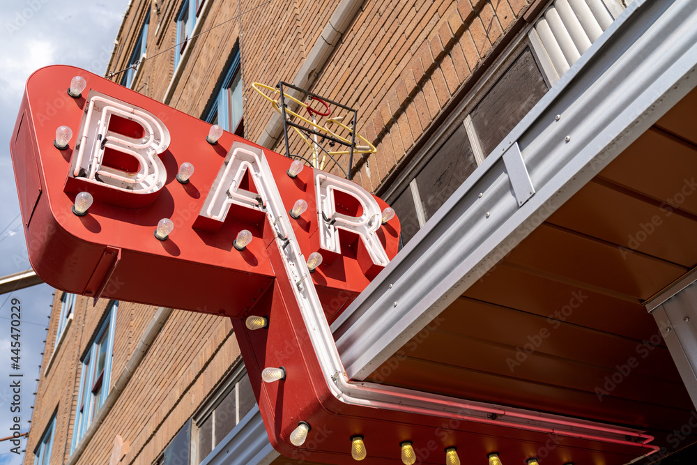 Generic Bar neon sign in red, with lightbulbs - classic vintage and retro sign Generic Bar neon sign in red, with lightbulbs - classic vintage and retro sign