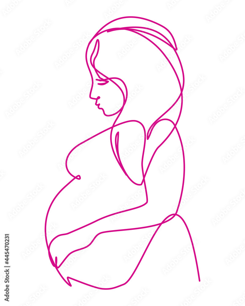 Pregnant woman in continuous line art style. Minimalistic art. Trendy design. Vector Illustration.