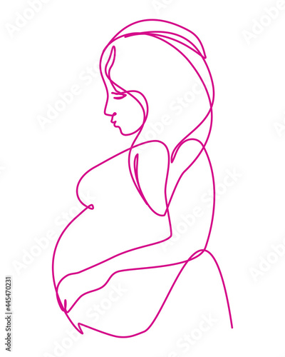 Pregnant woman in continuous line art style. Minimalistic art. Trendy design. Vector Illustration.
