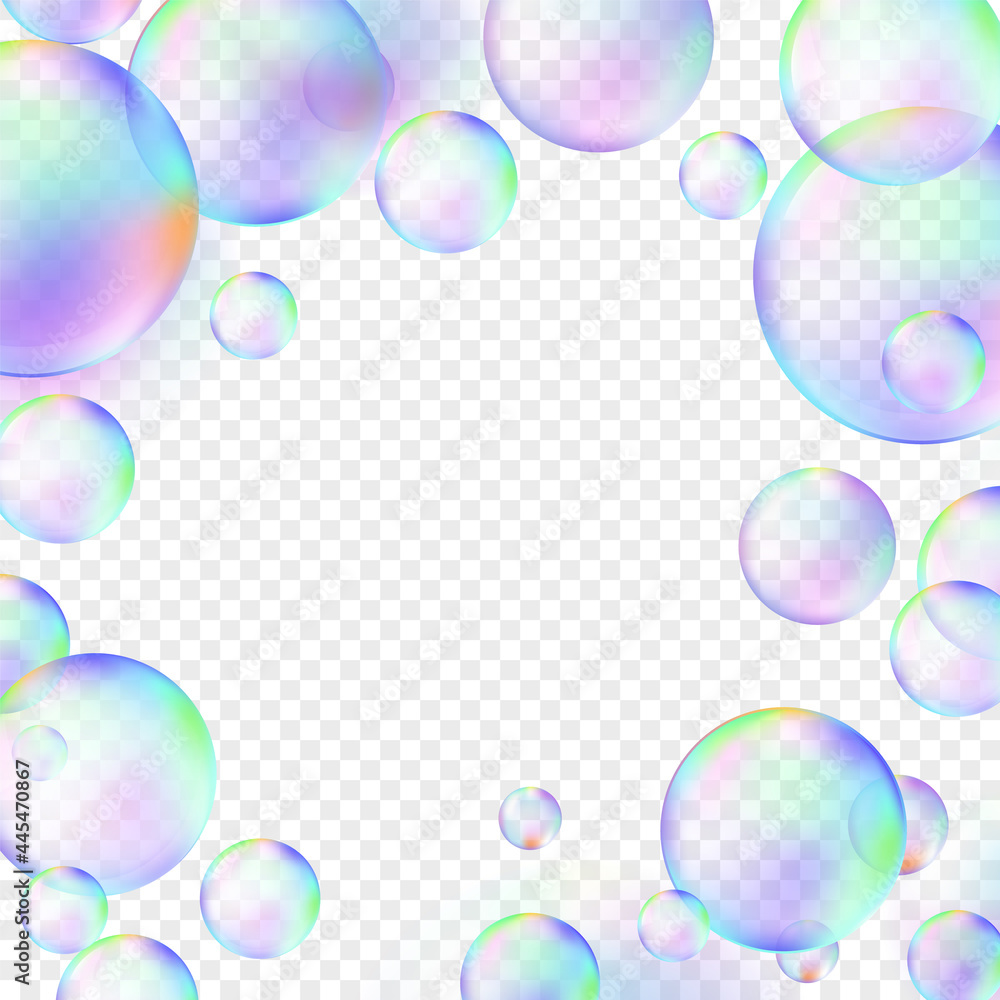 Soap bubble frame isolated on transparent background. Beautiful art. Realistic design. Vector illustration. Soap bubble frame isolated on transparent background. Beautiful art. Realistic design. Vector illustration.
