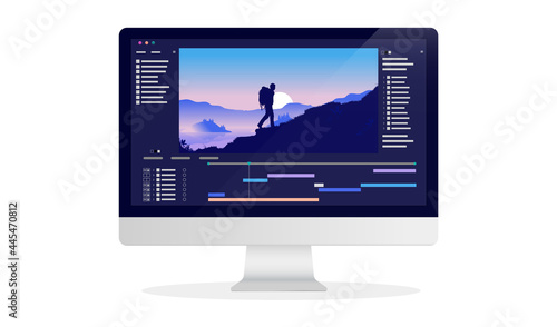 Fotografie, Obraz Video editor software on desktop computer - Screen with user interface and video being edited