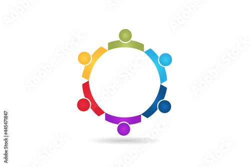 Logo teamwork unity people embracing in a circle shape voluntary , charity , non profit , collaboration concepts vector image graphic illustration design template