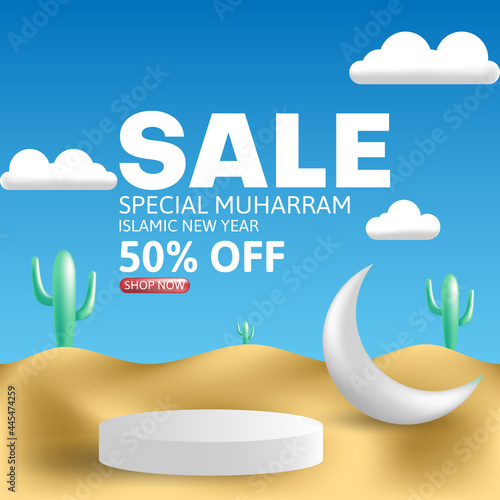 realistic special muharram sale social media post template . can be used for social media post, banner, poster, web page and others. vectro design of eps 10