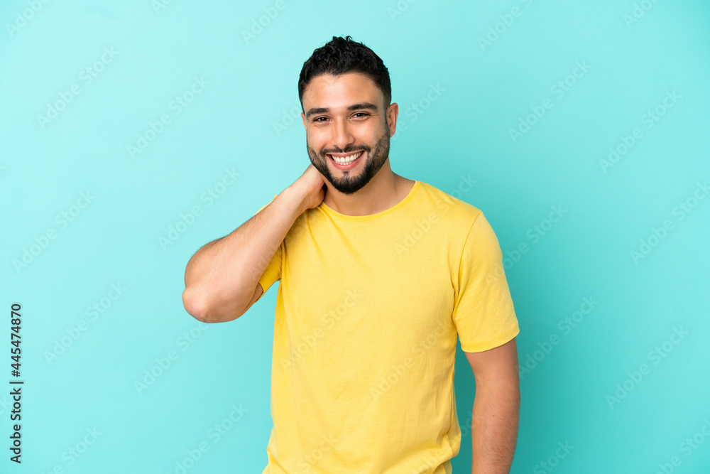 Young arab man isolated on blue background laughing Young arab man isolated on blue background laughing