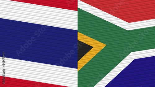 South Africa and Thailand Two Half Flags Together Fabric Texture Illustration