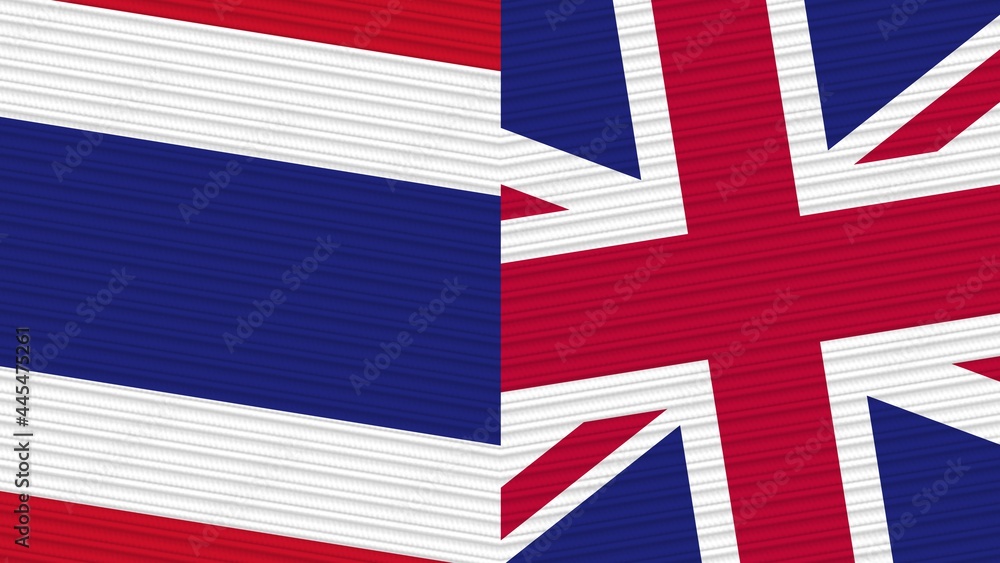 Fototapeta premium United Kingdom and Thailand Two Half Flags Together Fabric Texture Illustration