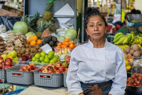 latin woman in market. Guatemalan woman in market