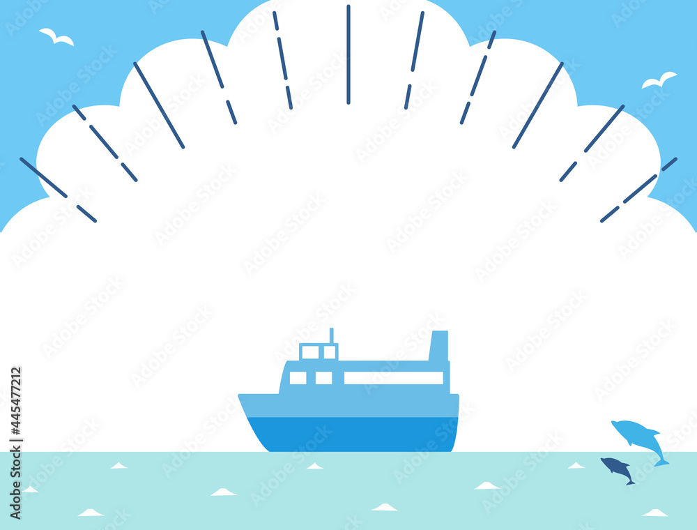 余白をたっぷりとった海と船と空の夏のイラスト 集中線をいれてコピーを目立たせるカード Vector De Stock Adobe Stock