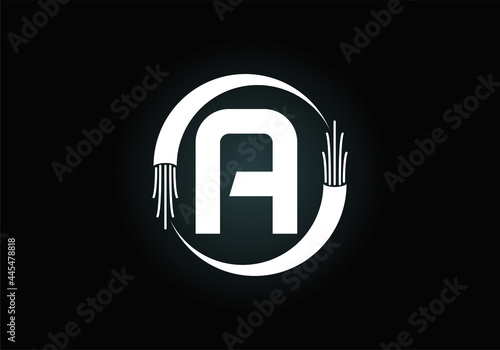 Initial A monogram letter alphabet with electric wire, optical fiber cable. Font emblem. Modern vector logo design for technology labels, electric business, and company identity.