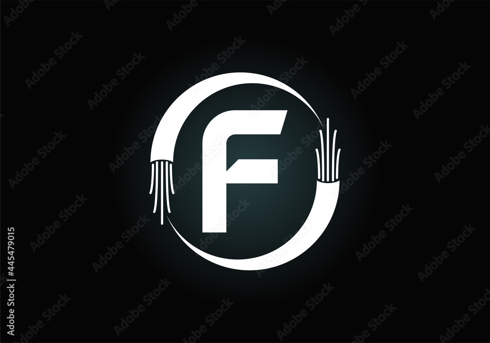 Initial F monogram letter alphabet with electric wire, optical fiber cable. Font emblem. Modern vector logo design for technology labels, electric business, and company identity. Initial F monogram letter alphabet with electric wire, optical fiber cable. Font emblem. Modern vector logo design for technology labels, electric business, and company identity.