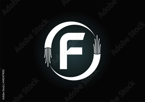 Initial F monogram letter alphabet with electric wire, optical fiber cable. Font emblem. Modern vector logo design for technology labels, electric business, and company identity.