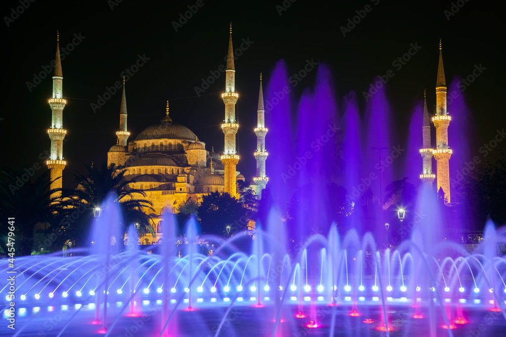 The Blue Mosque and the fountain in front of it. Istanbul, Turkey