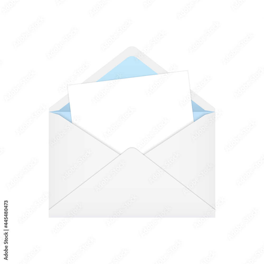 White opened envelope with sheet of paper inside White opened envelope with sheet of paper inside