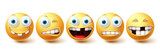 Smiley emoji funny teeth vector set. Smileys emoticon funny teeth and crazy collection facial expressions isolated in white background. Vector illustration 