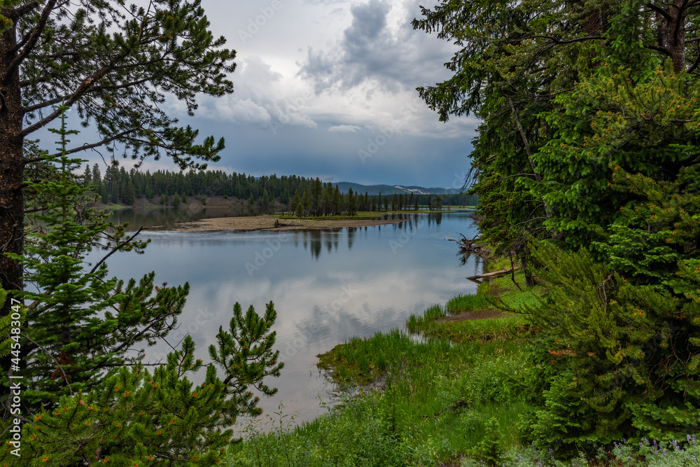 the Yellowstone River on the north side of the Fishing Bridge the Yellowstone River on the north side of the Fishing Bridge