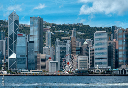 Wall Mural Panorama of Victoria Harbor of Hong Kong at sunny day