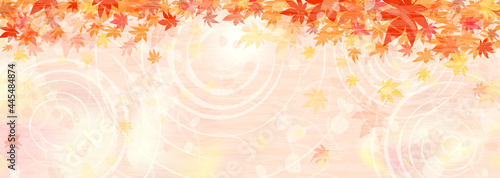 紅葉と水辺の横長背景イラスト