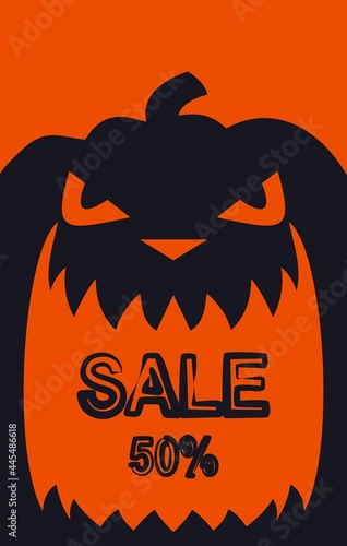 Happy Halloween. Template for posters, textiles, cards and other uses. Evil toothy pumpkin.